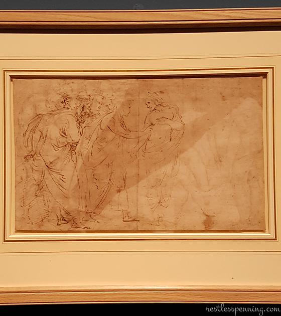 The incredulity of Saint Thomas (preparatory sketch)(pen and brown ink), painting by Raphael